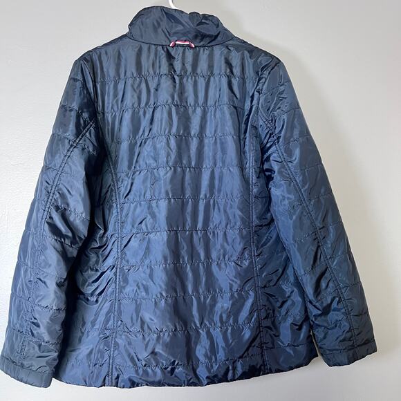 ✨Tommy Hilfiger Quilted Jacket Women Medium Navy Blue Red Trim Lightweight Coat - Picture 4 of 9